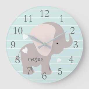 Personalised Mint Grey Elephant Nursery Wall Clock