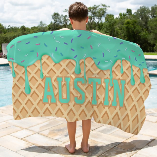 Personalised Mint Ice Cream Drip Beach Towel (Creator Uploaded)