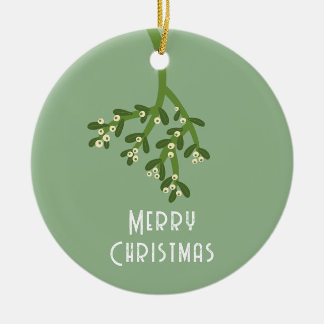 Personalised Mistletoe Ceramic Tree Decoration (Front)