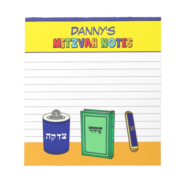 Personalised Mitzvah Items - Colourful Notepad (Front)