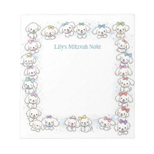 Personalised Mitzvah Note Notepad White Puppy Dogs