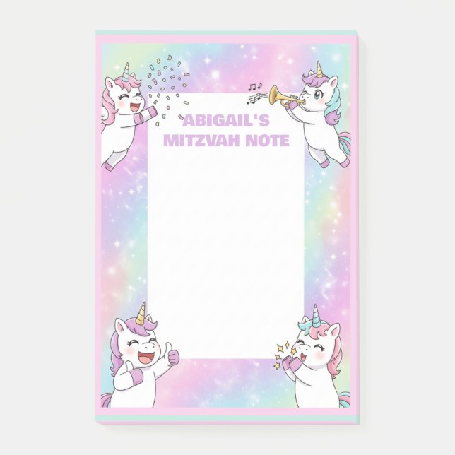 Personalised Mitzvah Note Pink Unicorn Notepad (Front)
