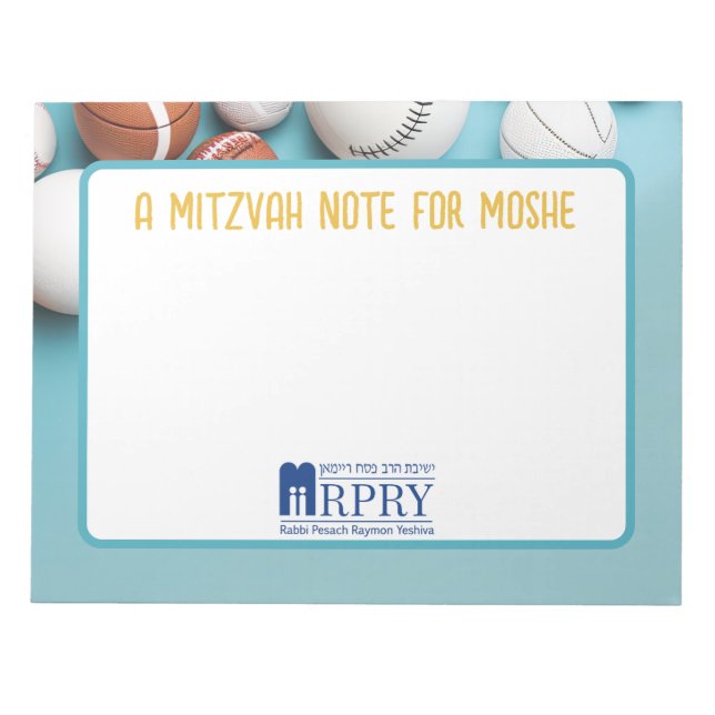 Personalised Mitzvah Note- Sports Notepad (Front)