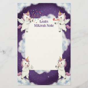Personalised Mitzvah Notes Purple Pegasus Unicorn Stationery