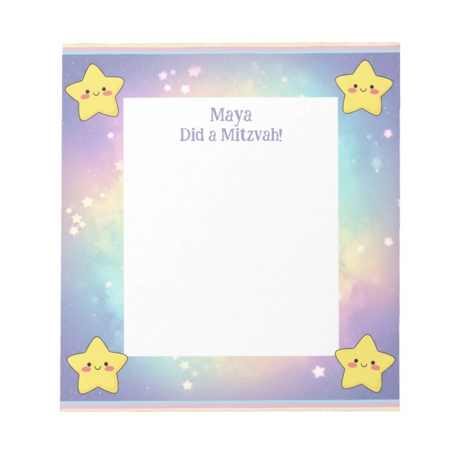 Personalised Mitzvah Notes Rainbow Stars Notepad (Front)