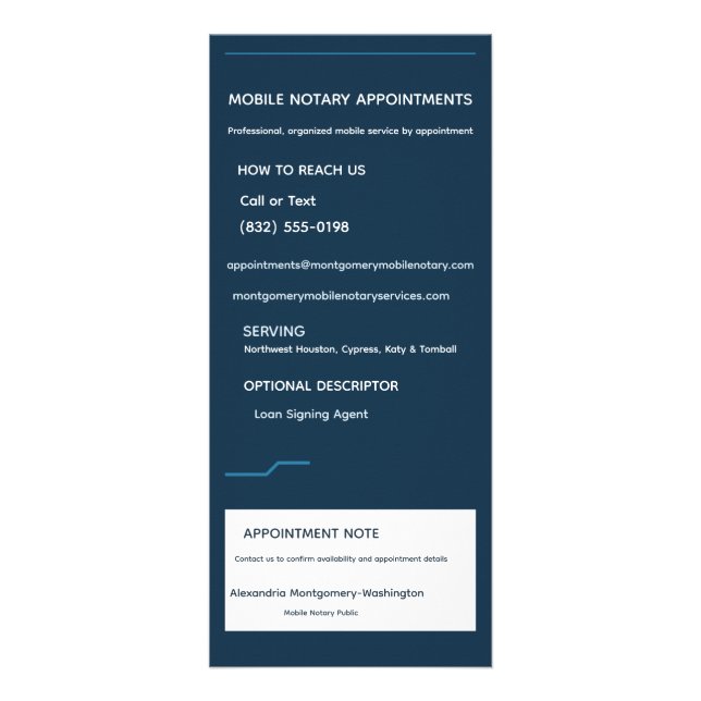 Personalised Mobile Notary Services Rack Card (Back)