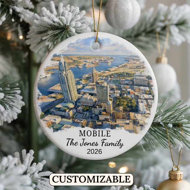 Personalised Mobile Ornament, Custom Alabama Ceramic Tree Decoration (Creator Uploaded)