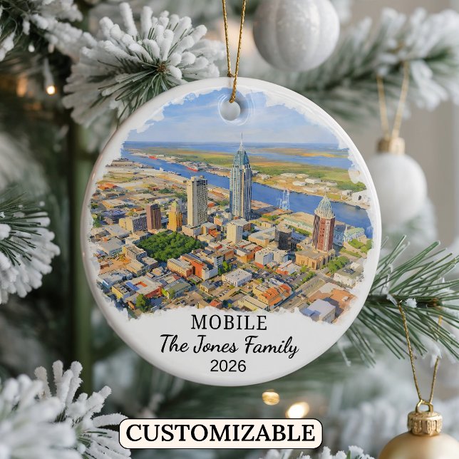 Personalised Mobile Ornament, Custom Alabama Ceramic Tree Decoration (Creator Uploaded)