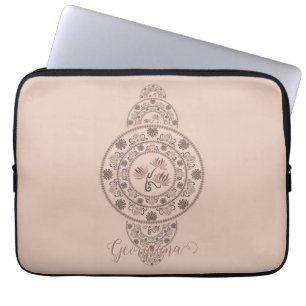 Personalised Mocha Rococo Lotus Ornamental Mandala Laptop Sleeve