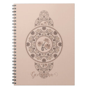 Personalised Mocha Rococo Lotus Ornamental Mandala Notebook