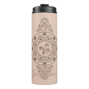 Personalised Mocha Rococo Lotus Ornamental Mandala Thermal Tumbler