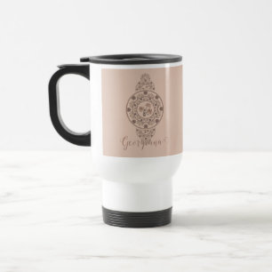 Personalised Mocha Rococo Lotus Ornamental Mandala Travel Mug