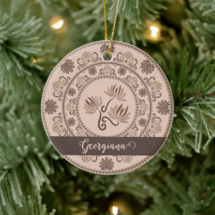 Personalised Mocha Rococo Revival Dot Mandala Ceramic Tree Decoration