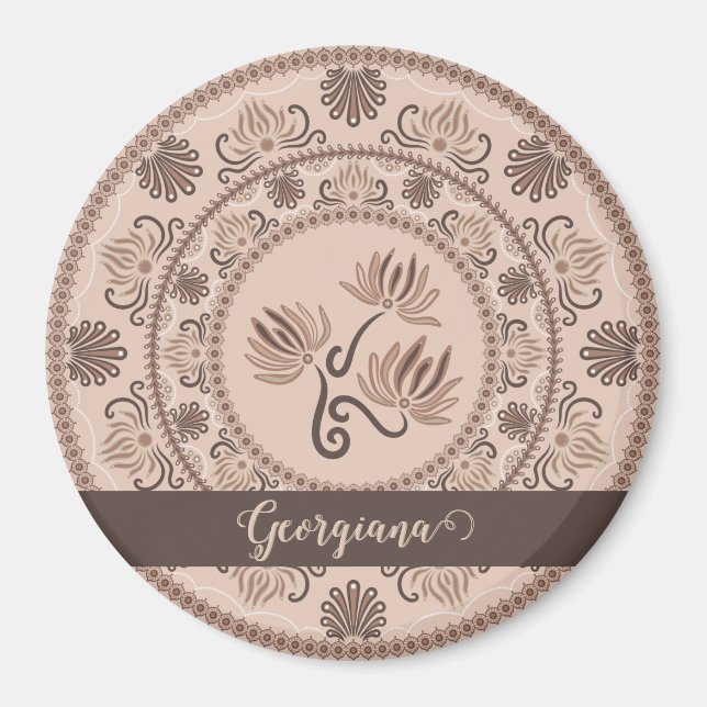 Personalised Mocha Rococo Revival Dot Mandala Magnet (Front)
