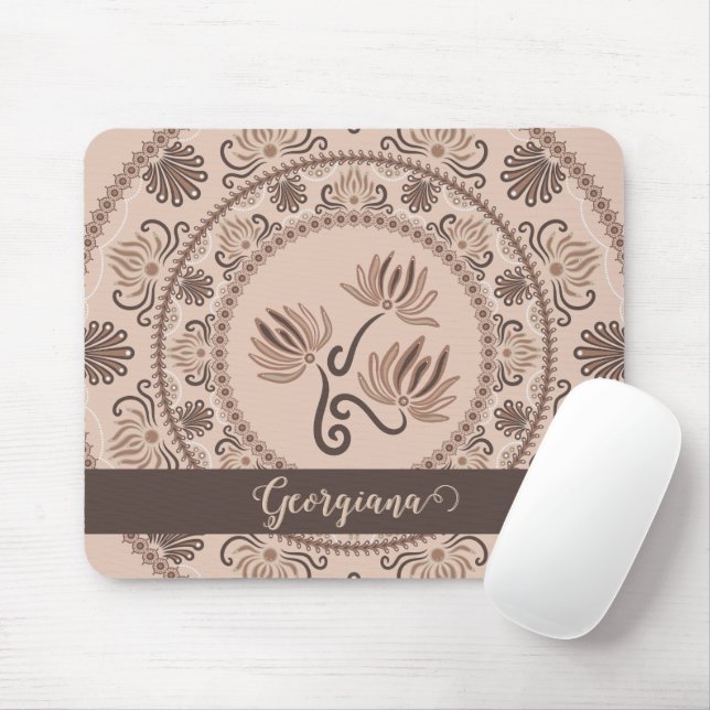 Personalised Mocha Rococo Revival Dot Mandala Mouse Pad (With Mouse)