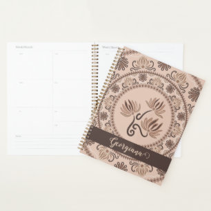 Personalised Mocha Rococo Revival Dot Mandala Planner
