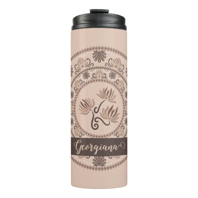 Personalised Mocha Rococo Revival Dot Mandala Thermal Tumbler (Front)