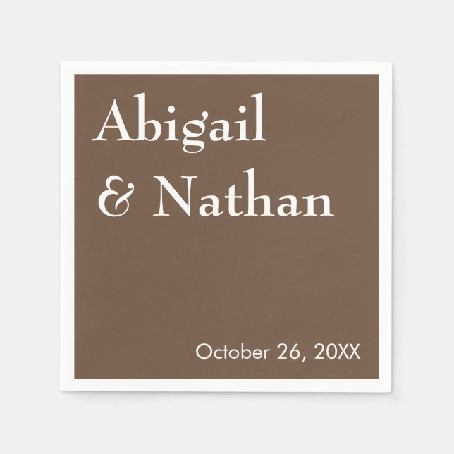 Personalised Mocha Wedding Elegant Minimalist Napkin (Front)