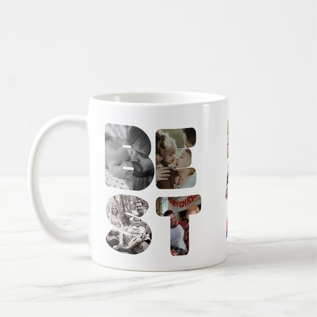 Personalised modern 11 photo Best dad ever Fathers Coffee Mug (Left)