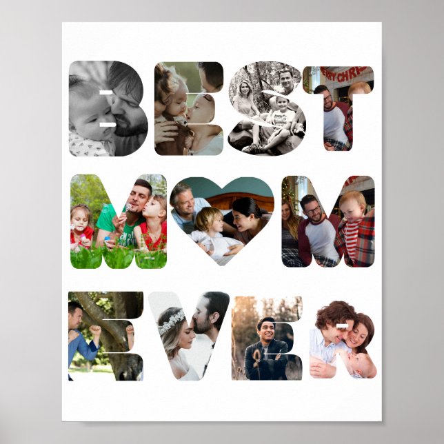 Personalised modern 11 photo Best mum ever Poster (Front)