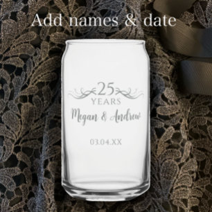 Personalised Modern 25th Wedding Anniversary Gift Can Glass