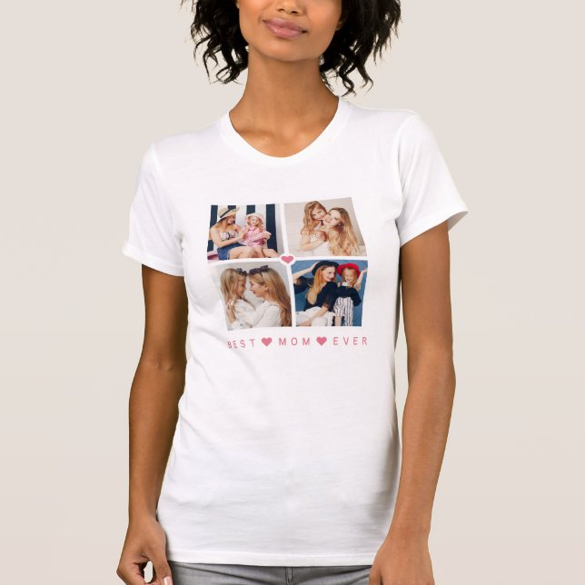 Personalised Modern 4-Photo 'Best Mum Ever' T-Shirt (Front)