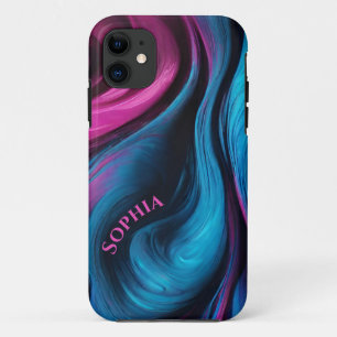 Personalised Modern Abstract-Blue and Fuchsia- Case-Mate iPhone Case