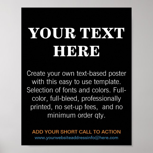 Personalised Modern Author Text Black Poster (Front)