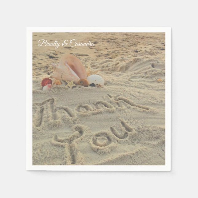 Personalised Modern Beach Wedding Shells Thank you Napkin (Front)