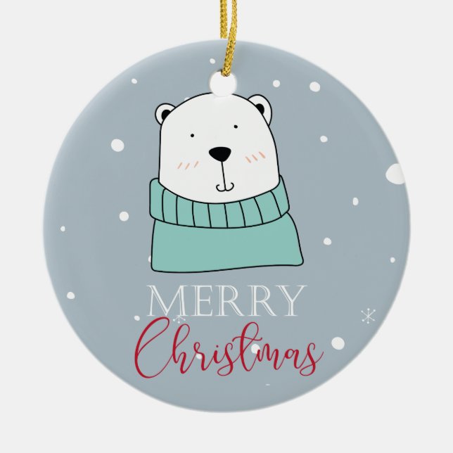 Personalised Modern Bear Simple Ceramic Tree Decoration (Front)