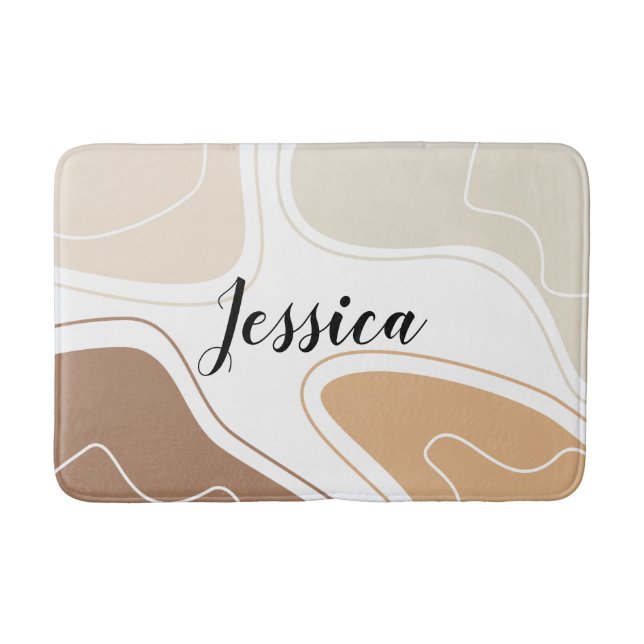 Personalised Modern Beige Geometric Bath Mat (Front)
