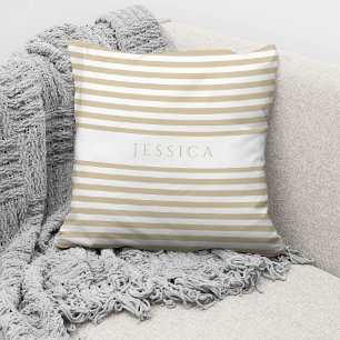 Personalised Modern Beige Stripes Pattern Cushion