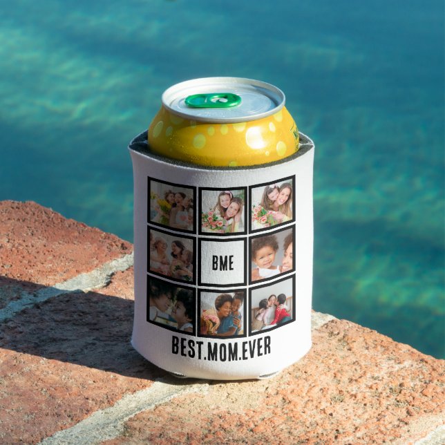 Personalised Modern Best Mum Ever 8 Photo Collage Can Cooler (In Situ Pool)