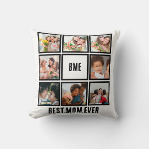 Personalised Modern Best Mum Ever 8 Photo Collage Cushion