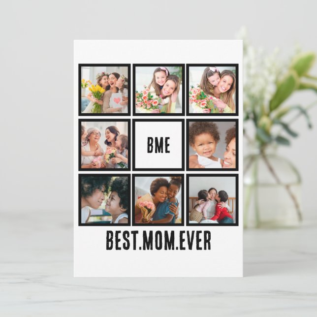 Personalised Modern Best Mum Ever 8 Photo Collage Holiday Card (Standing Front)