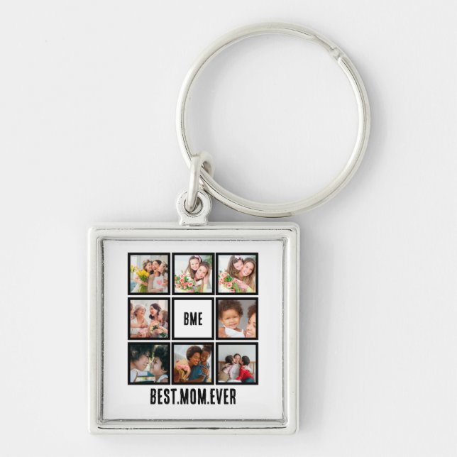 Personalised Modern Best Mum Ever 8 Photo Collage Key Ring (Front)