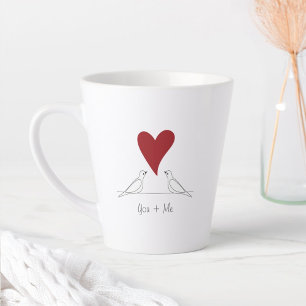 Personalised Modern Birds in Love Red Heart Latte Mug