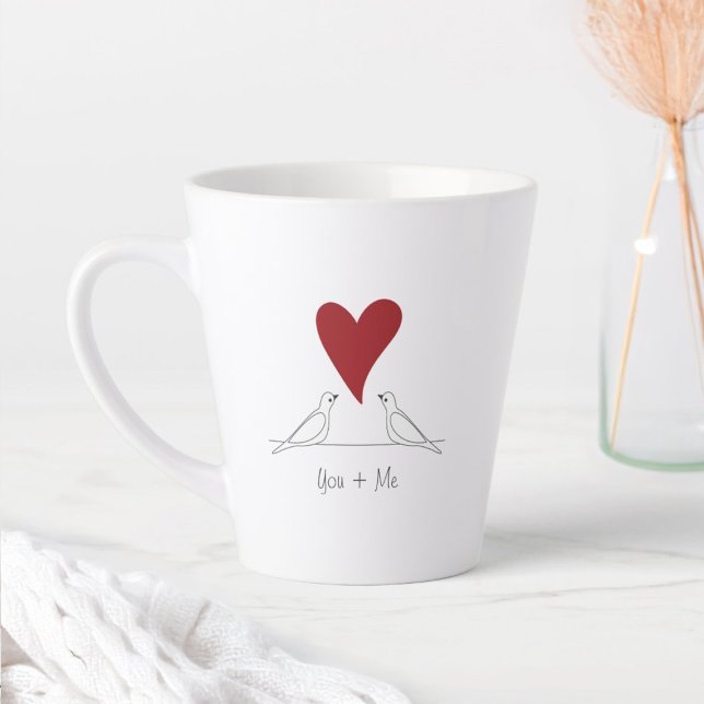 Personalised Modern Birds in Love Red Heart Latte Mug (Creator Uploaded)