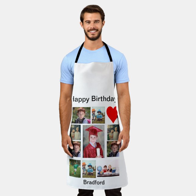 Personalised Modern Birthday 11 Photo Collage Apron (Worn)