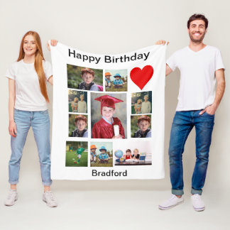 Personalised Modern Birthday 11 Photo Collage Fleece Blanket