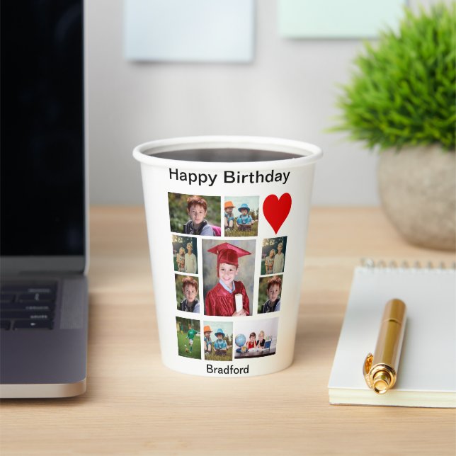 Personalised Modern Birthday 11 Photo Collage   Paper Cups (Insitu)