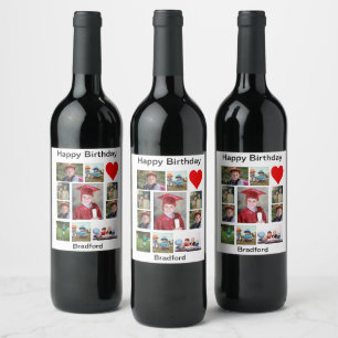 Personalised Modern Birthday 11 Photo Collage   Wine Label