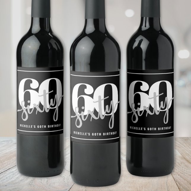 Personalised Modern Black 60th Birthday Party Wine Label (Personalized Modern Black 60th Birthday Party Wine Label)