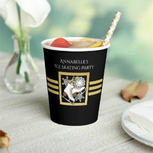Personalised Modern Black and Gold Ice Skating Paper Cups