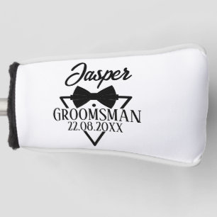 Personalised Modern Black and White Bow Tie Grooms Golf Head Cover