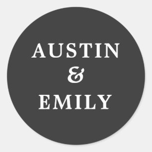 Personalised Modern Black and White Wedding Classic Round Sticker