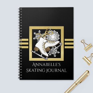 Personalised Modern Black Gold Glitter Ice Skating Notebook