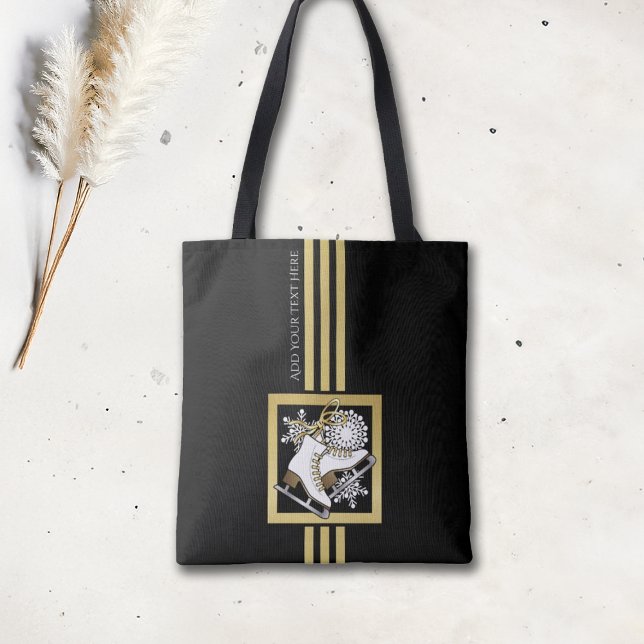 Personalised Modern Black Gold Glitter Ice Skating Tote Bag (Creator Uploaded)