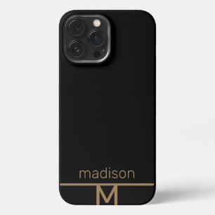 Personalised Modern Black Gold Monogram Simple iPhone 13 Pro Max Case