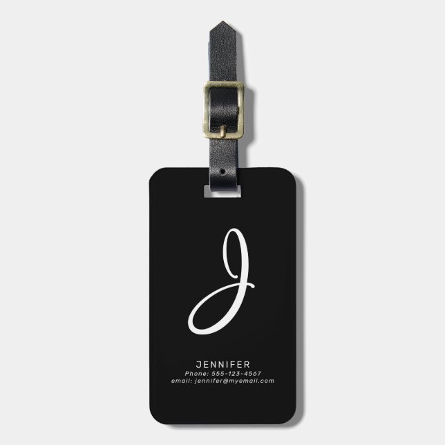 Personalised Modern Black Luggage Tag (Front Vertical)